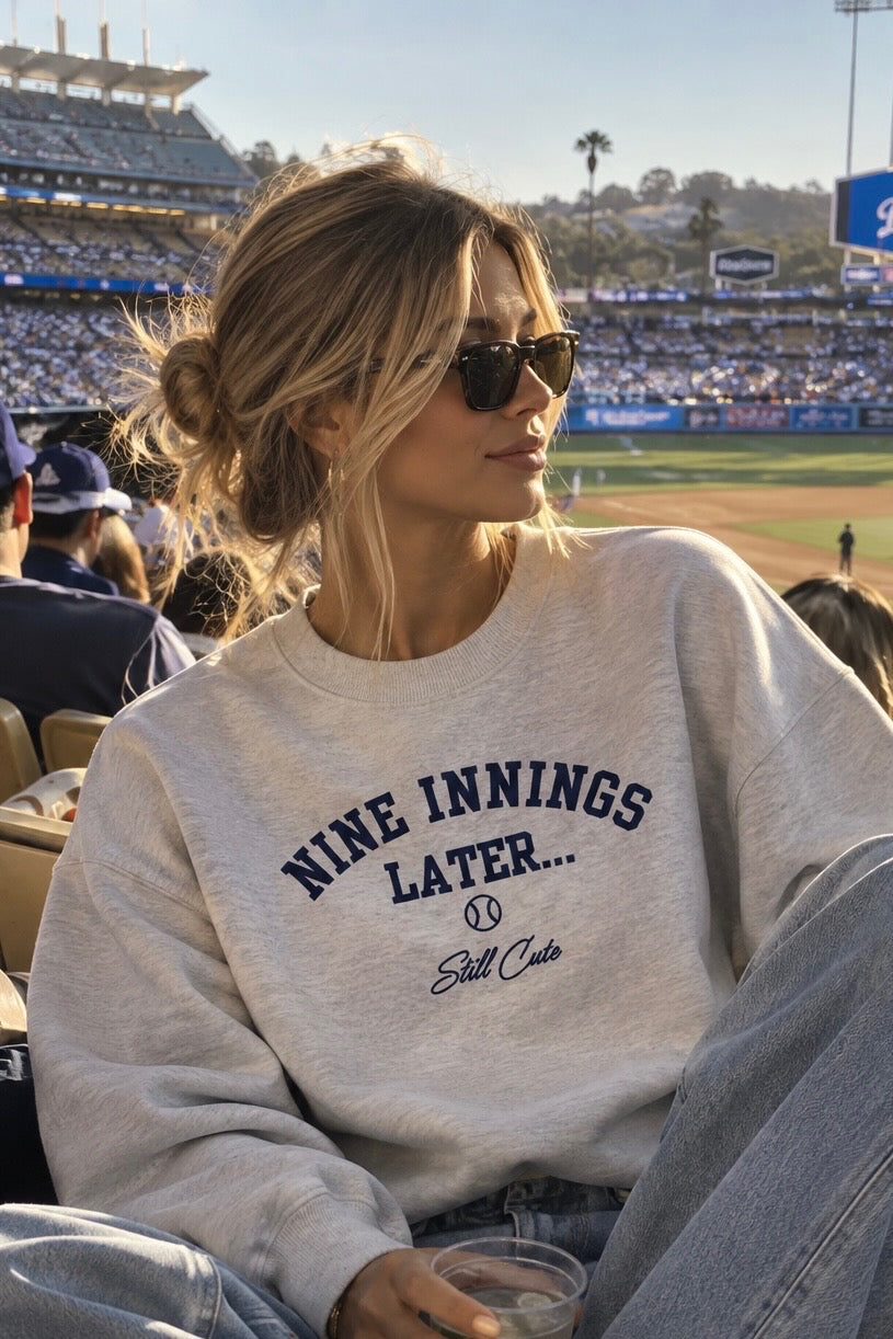 Nine Innings Later Oversized Crewneck – Heather Gray/Navy